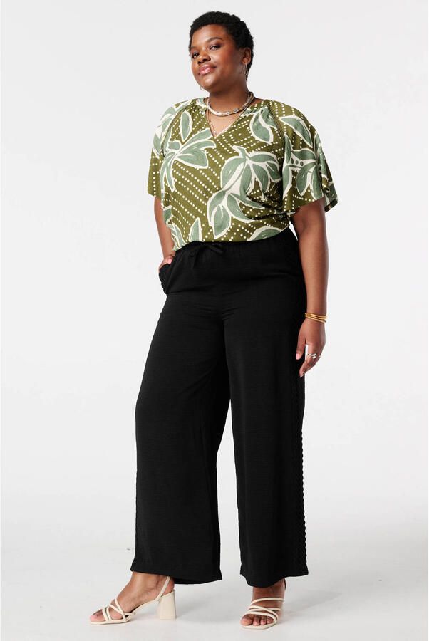 MS Mode wide leg regular waist broek zwart - Foto 2