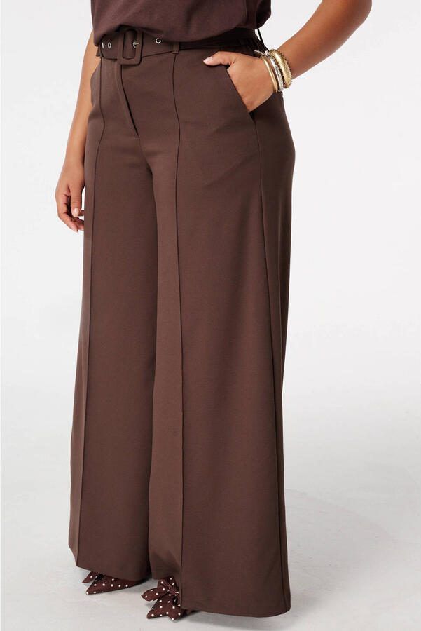 MS Mode wide leg regular waist pantalon donkerbruin