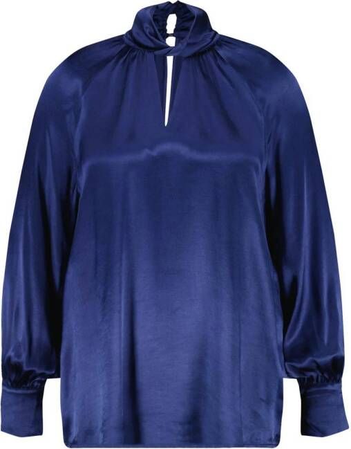MS Mode satijnen blousetop met open detail donkerblauw