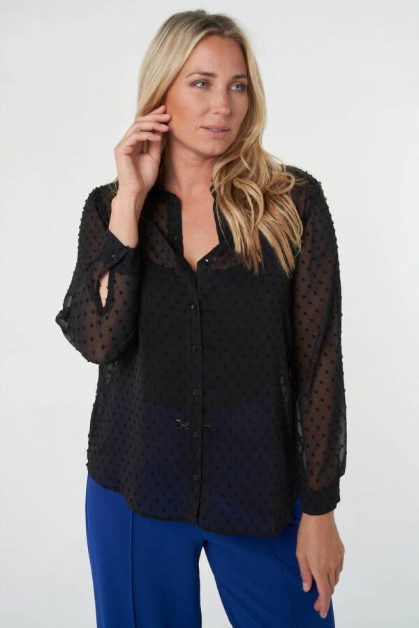 MS Mode semi-transparante blouse met stippen zwart