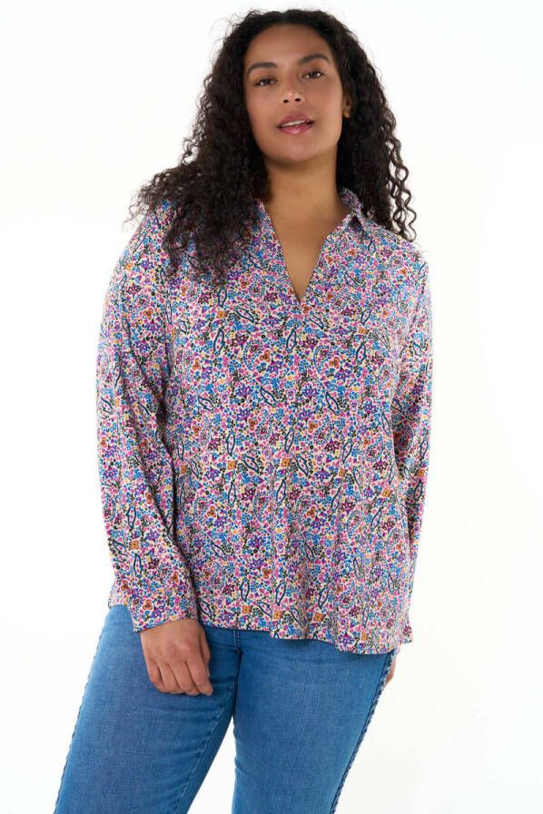 MS Mode top met all over print blauw paars geel