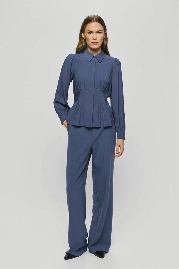 MSCH Copenhagen wide leg regular waist broek grijsblauw
