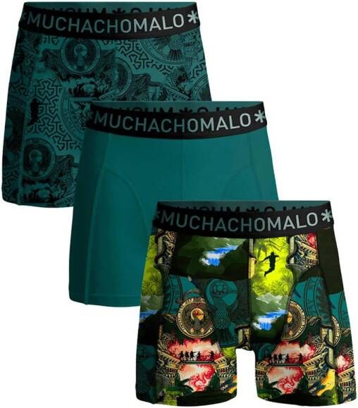 Muchachomalo boxershort Indiana set van 3 groen zwart geel Jongens Stretchkatoen 110 116