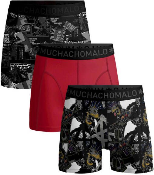 Muchachomalo boxershort PUNK set van 3 zwart rood Jongens Stretchkatoen 122 128