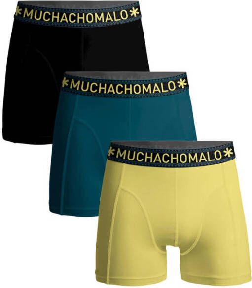 Muchachomalo boxershort SOLID set van 3 geel blauw zwart