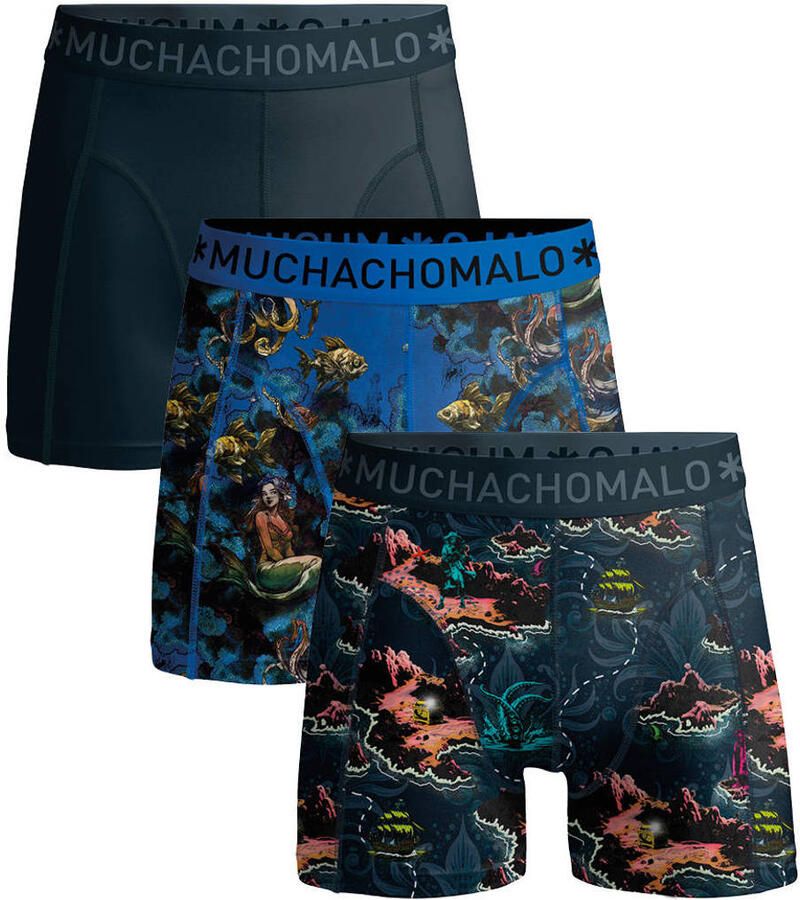 Muchachomalo boxershorts met print donkerblauw blauw (set van 3)