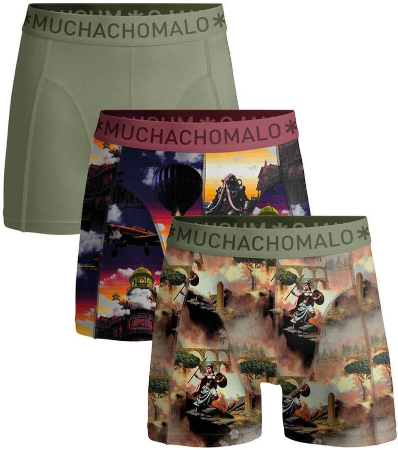 Muchachomalo boxershorts met print groen rood (set van 3)