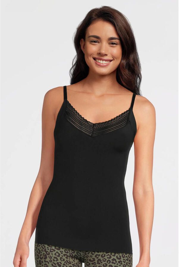 Mustang Hemd Free cut singlet Spaghetti-bandjes verstelbaar V-hals kant elastisch (Set van 3) - Foto 2