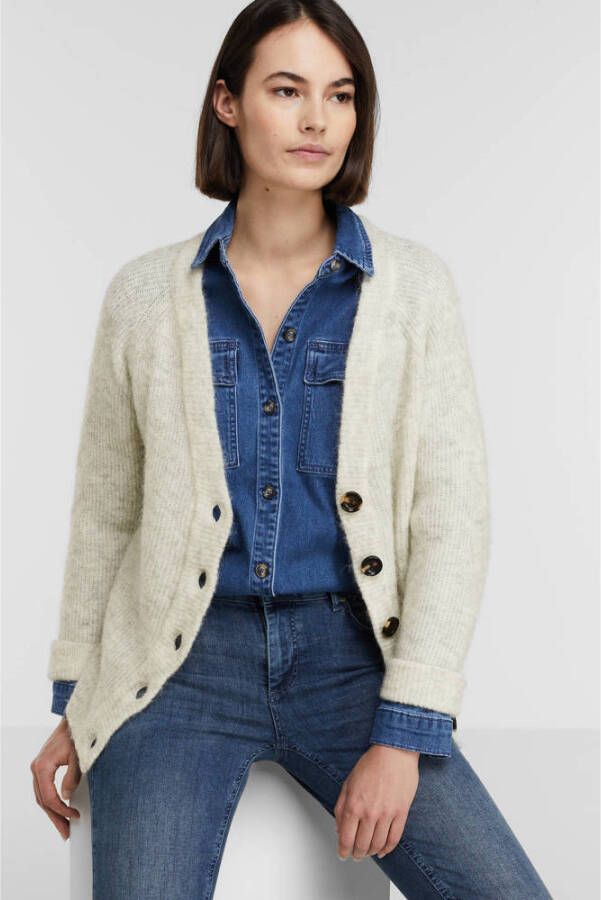 My Essential Wardrobe gemêleerd gebreid vest met wol lichtgrijs