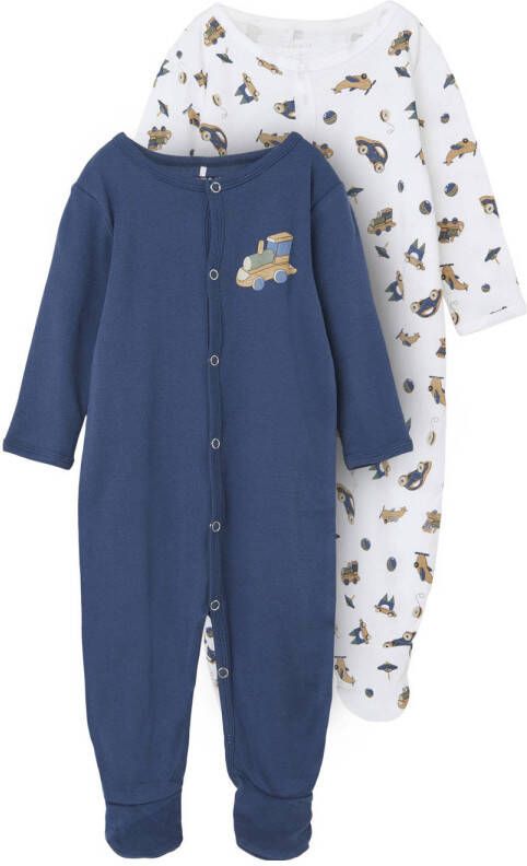 Name it BABY pyjama NBMNIGHTSUIT set van 2 donkerblauw wit Onesie Jongens Katoen (biologisch) Ronde hals 74