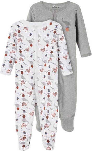 Name it BABY pyjama NBNNIGHTSUIT set van 2 Onesie Grijs Katoen Ronde hals 86