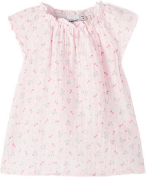 NAME IT BABY gebloemde newborn baby jurk NBFHIRULLE van biologisch katoen roze