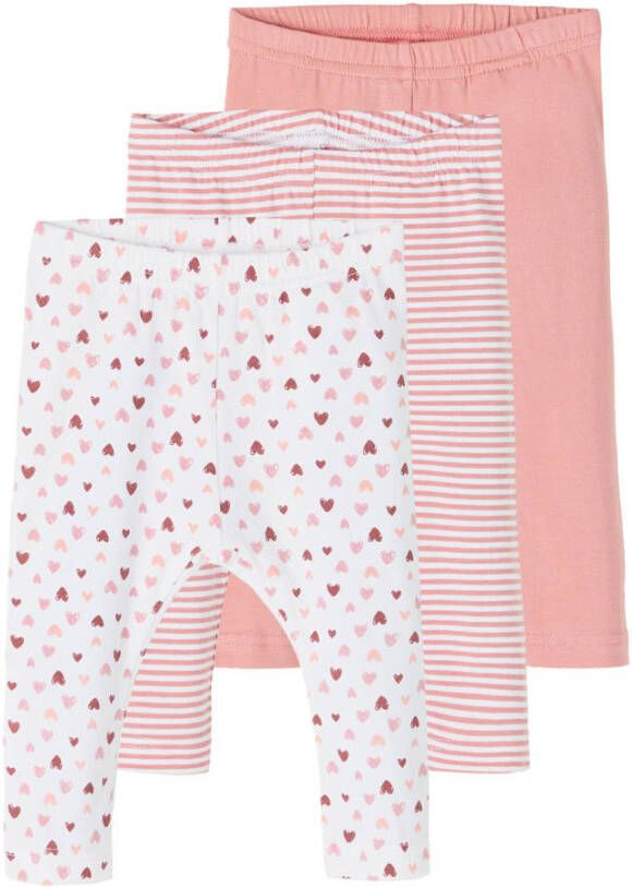 NAME IT BABY legging set van 3 roze/wit online kopen