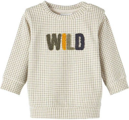 Name it BABY newborn baby geruite sweater NBMOPUS beige melange groen Ruit 62