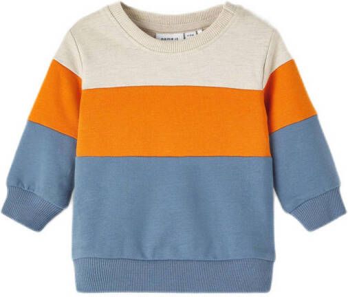 Name it BABY newborn baby gestreepte sweater NBMLAW lichtblauw oranje ecru Jongens Sweat (duurzaam) Ronde hals 74