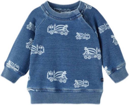 NAME IT BABY newborn baby sweater NBMDANN met all over print blauw