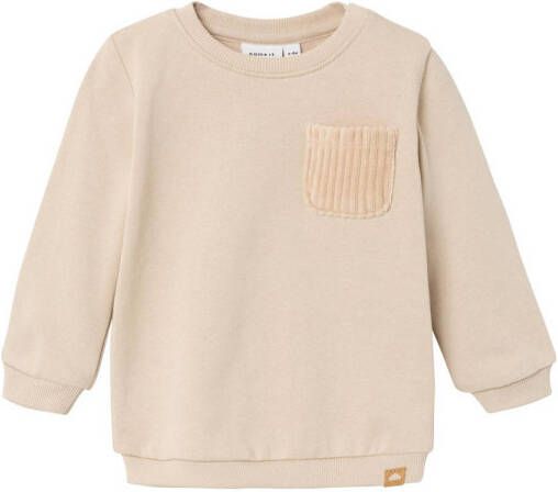 Name it BABY newborn baby sweater NBMNASH beige Jongens Sweat (duurzaam) Ronde hals 74