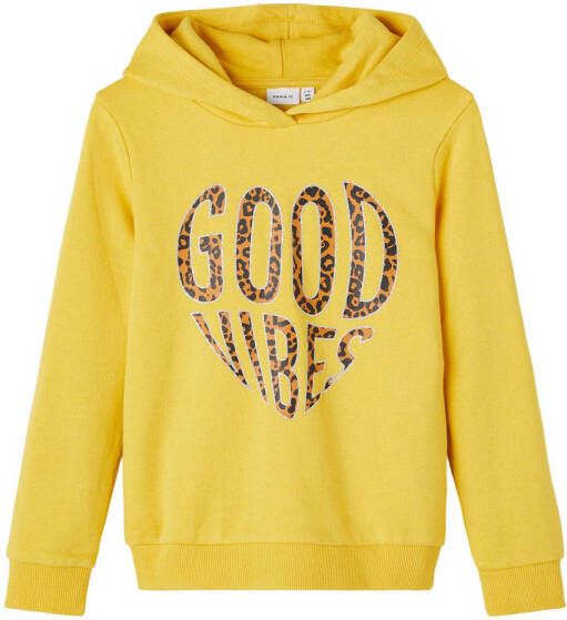 NAME IT hoodie met printopdruk geel
