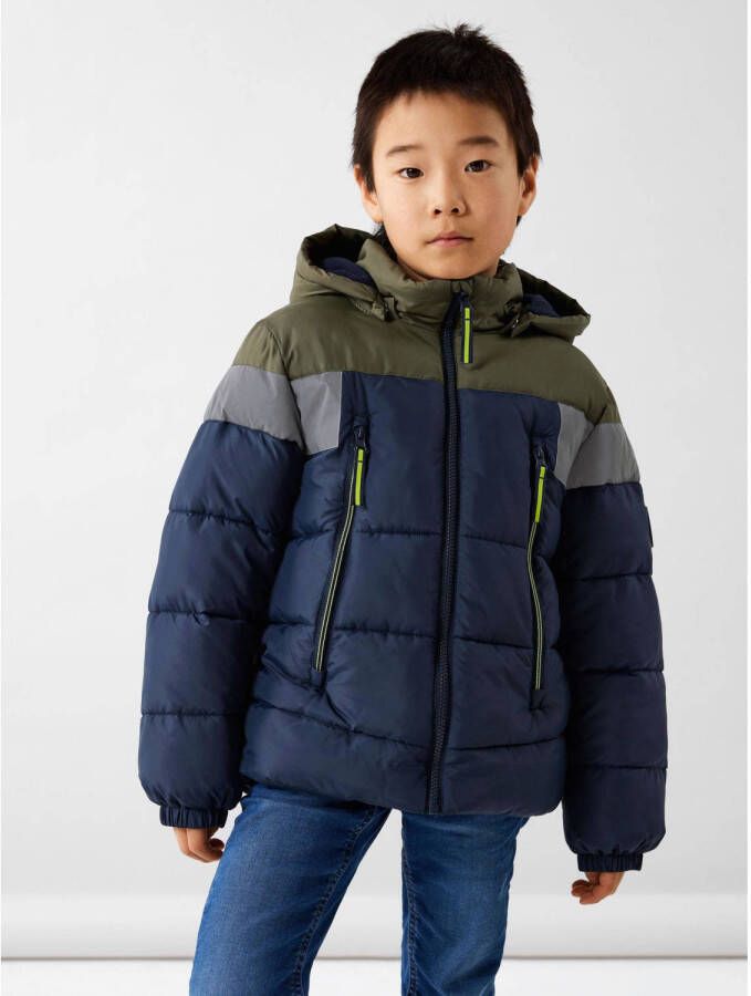 Name it KIDS gewatteerde winterjas NKMMONTEL donkerblauw grijs donkergroen Jongens Polyester Capuchon 116