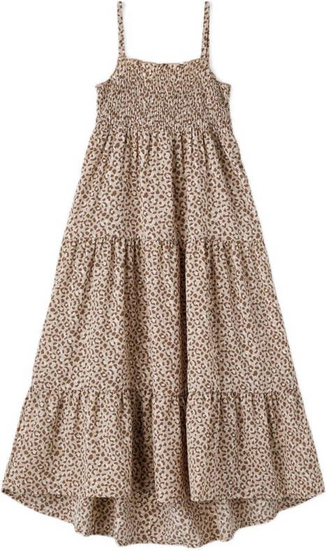 NAME IT KIDS A-lijn jurk NKFVINAYA van gerecycled polyester zand