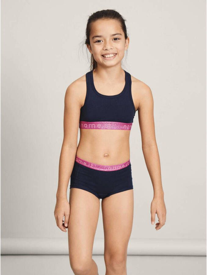 Name it KIDS bh top set van 2 roze donkerblauw Meisjes Stretchkatoen (duurzaam) 134 140