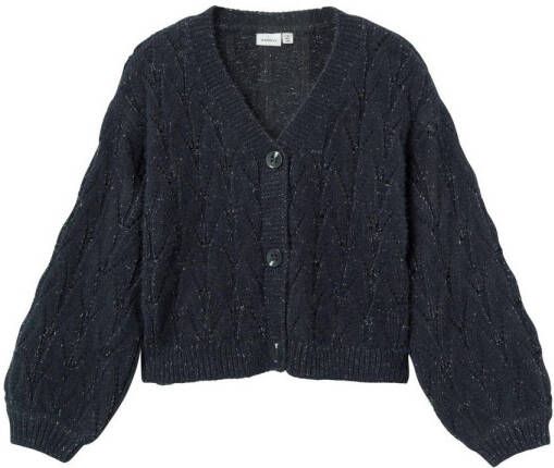 Name it KIDS gemêleerd vest NKFOLIPA donkerblauw melange Meisjes Acryl V-hals 134 140