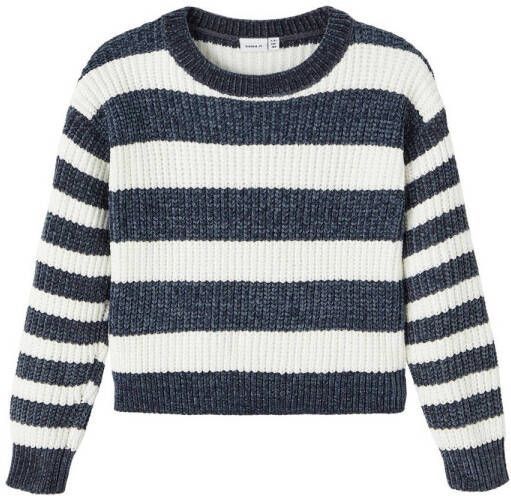 Name it KIDS gestreepte sweater NKFNIJANNA donkerblauw ecru Meisjes Polyester Ronde hals 134 140