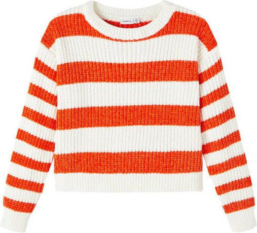 Name it KIDS gestreepte sweater NKFNIJANNA rood ecru Meisjes Polyester Ronde hals 134 140