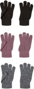 NAME IT KIDS handschoenen set van 3 zwart roze grijs