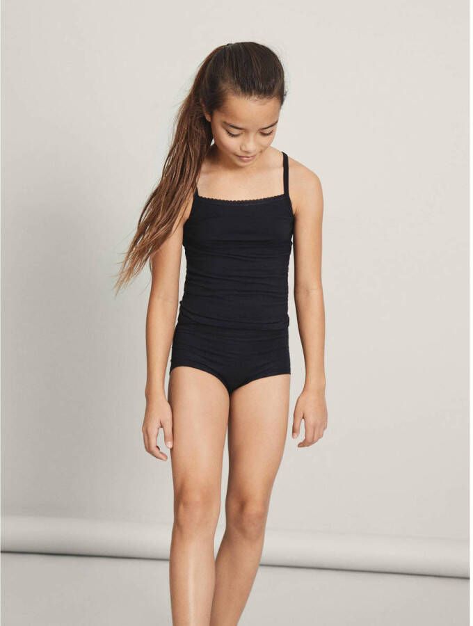 Name it KIDS hemd NKFSTRAP set van 2 zwart Meisjes Stretchkatoen Ronde hals 122 128