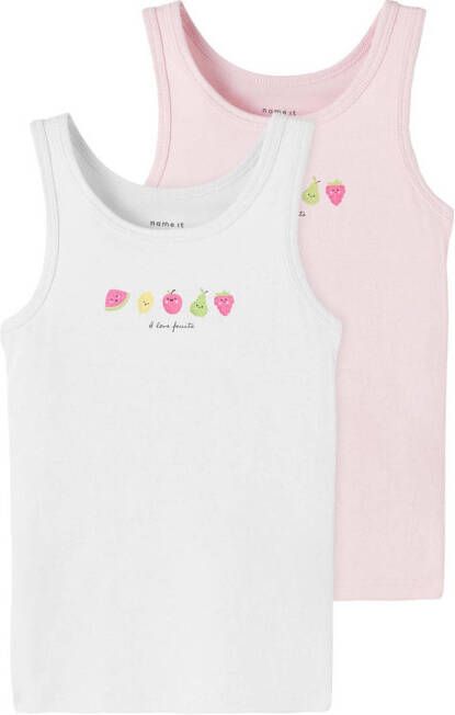 Name it KIDS hemd NKFTANK TOP set van 2 roze wit Meisjes Stretchkatoen Ronde hals 104