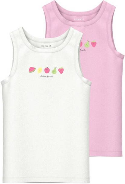 Name it KIDS hemd NKFTANK TOP set van 2 roze wit Meisjes Stretchkatoen Ronde hals 104