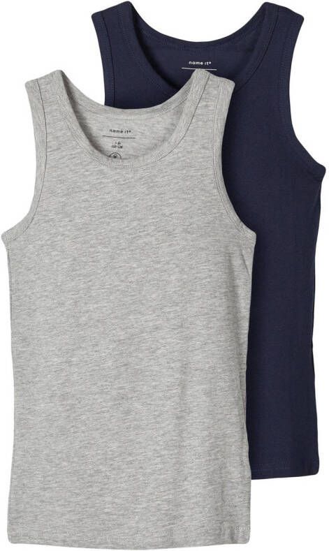 Name it KIDS hemd NKMTANK set van 2 grijs melange donkerblauw Jongens Stretchkatoen (duurzaam) Ronde hals 104