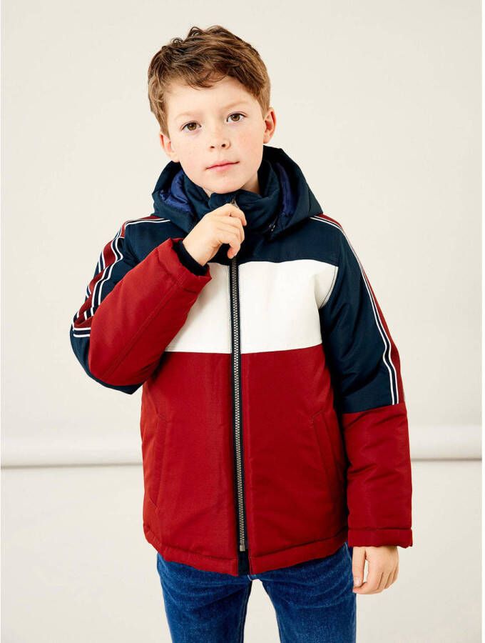 Name it KIDS jas NKMMAX donkerblauw wit rood Jongens Polyester Capuchon 128