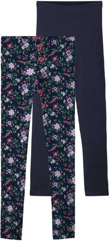 Name it KIDS legging NKFVIVIAN met all over print donkerblauw (set van 2) Meisjes Stretchkatoen 110 116