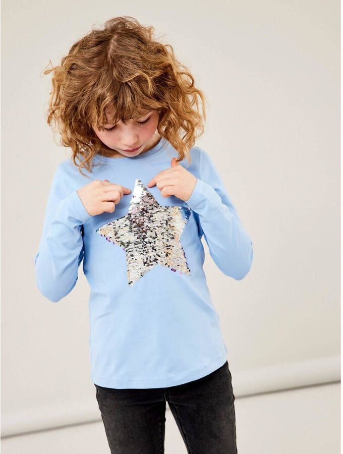 NAME IT KIDS longsleeve NKFTILASTAR met omkeerbare pailletten lichtblauw