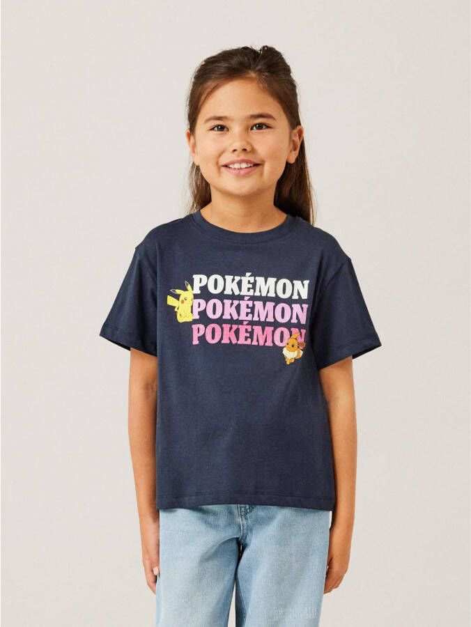 Name it KIDS Pokemon T-shirt NKFNATALY met printopdruk donkerblauw Meisjes Katoen Ronde hals 122 128