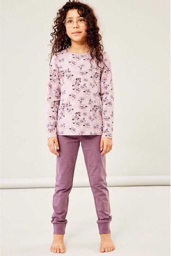 Name it KIDS pyjama NKFNIGHTSET met all over print oudroze paars Meisjes Stretchkatoen Ronde hals 110 116