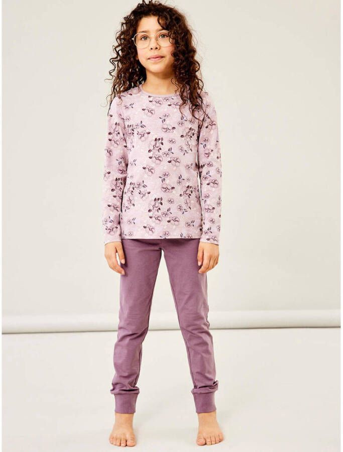 Name it KIDS pyjama NKFNIGHTSET met all over print oudroze paars Meisjes Stretchkatoen Ronde hals 134 140