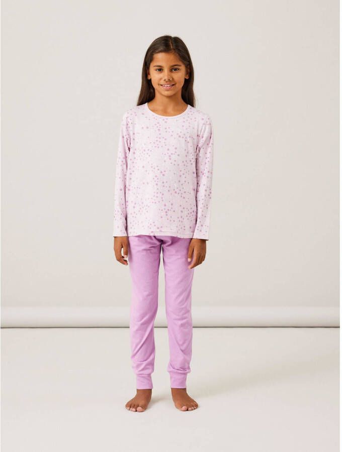 Name it KIDS pyjama NKFNIGHTSET met bloemendessin lichtroze roze Meisjes Stretchkatoen Ronde hals 110 116