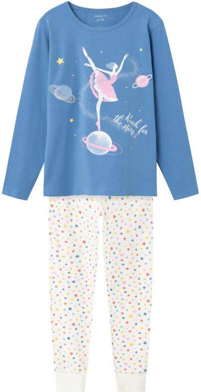 Name it KIDS pyjama NKFNIGHTSET RIVIERA BALLERINA blauw wit Meisjes Stretchkatoen Ronde hals 110 116