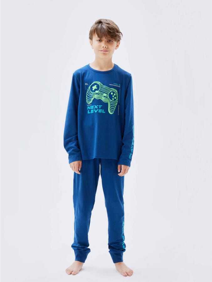 Name it KIDS pyjama NKMNIGHTSET GAMING donkerblauw Jongens Stretchkatoen Ronde hals 110 116