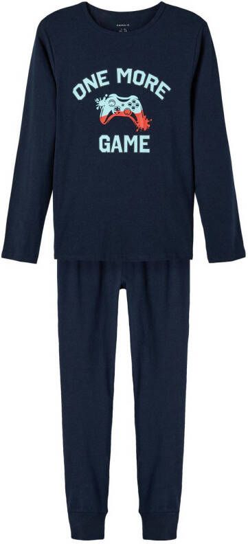 Name it KIDS pyjama NKMNIGHTSET met all over print donkerblauw turquoise rood Jongens Stretchkatoen Ronde hals 110 116