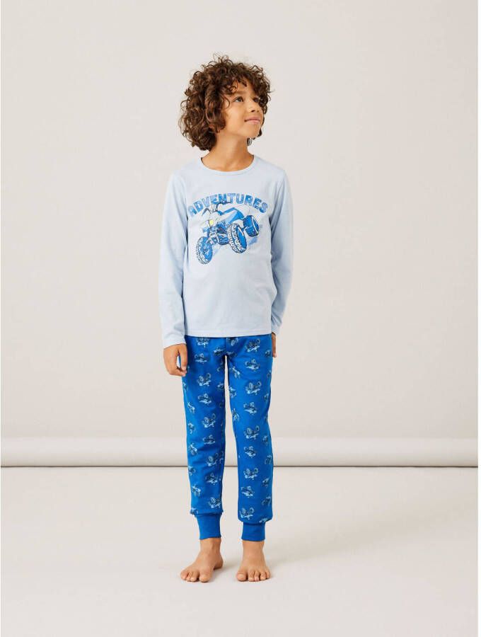 Name it KIDS pyjama NKMNIGHTSET met printopdruk blauw lichtblauw Jongens Stretchkatoen Ronde hals 110 116