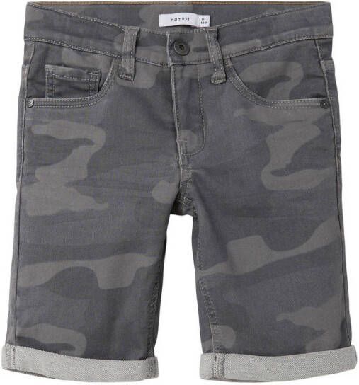 Name it KIDS regular fit jeans bermuda NKMTHEO met camouflageprint grijs Denim short Jongens Stretchdenim 110