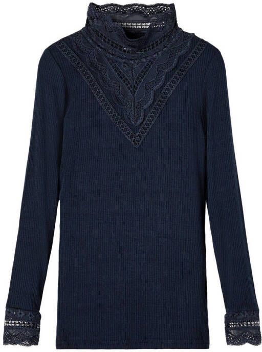 NAME IT KIDS ribgebreide top NKFNURI met kant donkerblauw