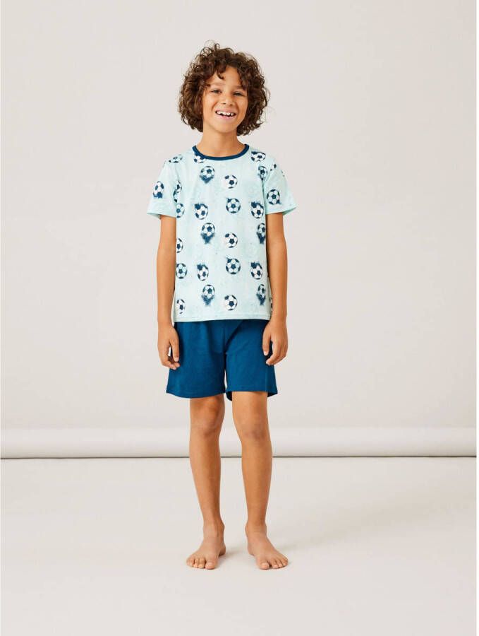 NAME IT KIDS shortama NKMNIGHTSET FOOTBALL met all over print lichtblauw donkerblauw