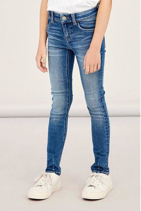 Name it KIDS skinny jeans NKFPOLLY stonewashed Blauw Meisjes Stretchdenim 110
