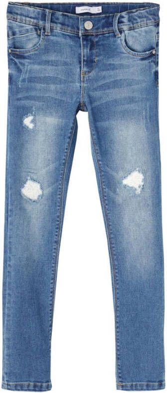 Name it KIDS skinny jeans NKFPOLLY stonewashed Blauw Meisjes Stretchdenim 128