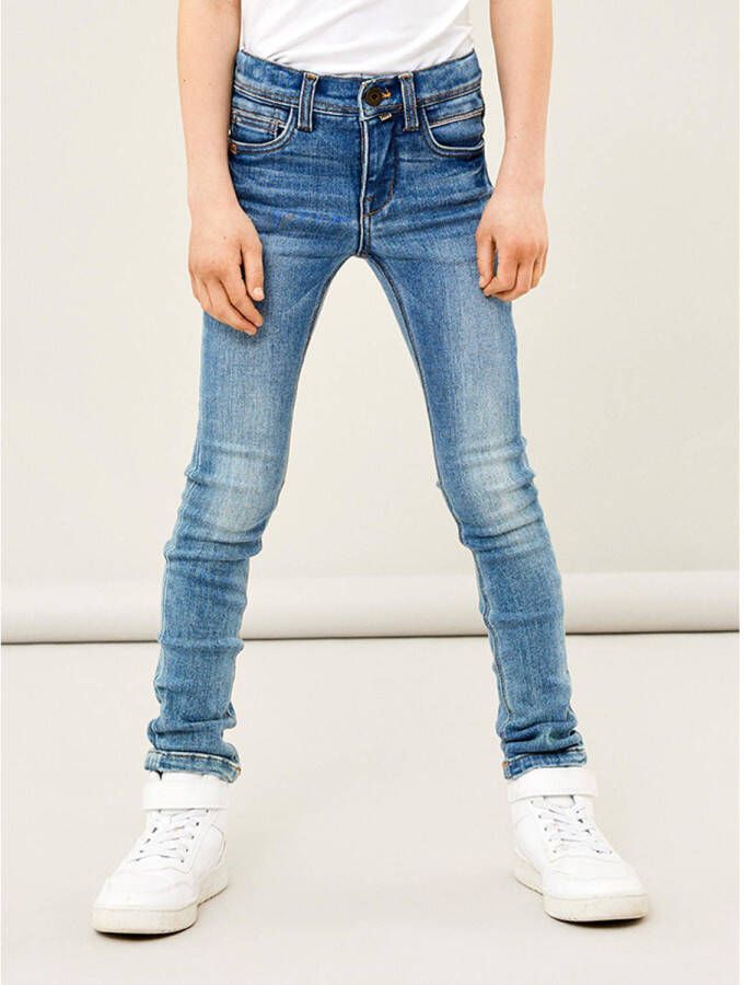 Name it KIDS skinny jeans NKMTHEO stonewashed Blauw Jongens Stretchdenim 164